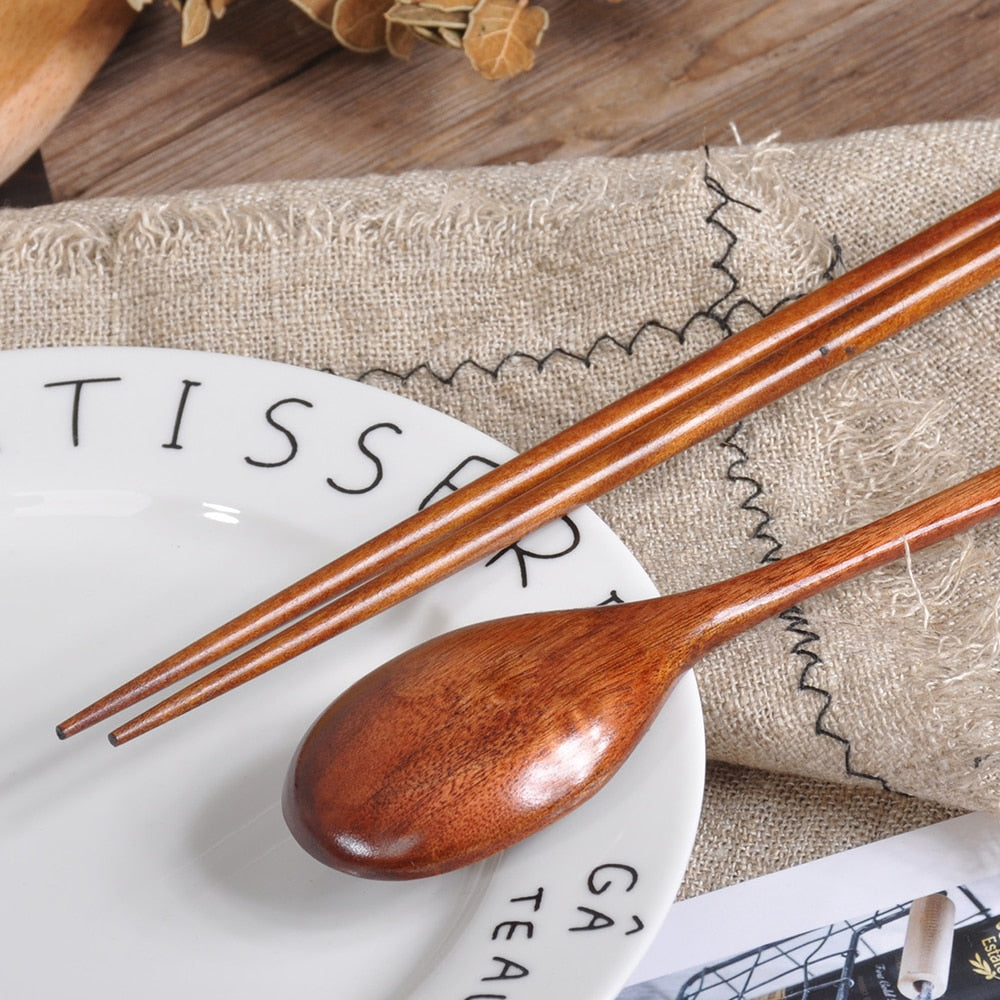 Wooden Chopsticks & Spoon Cutlery Set